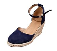 Generisch Women's Espadrille Pumps with Wedge Heel and Ankle Strap Closed Wedge Sandals for Summer Parties, Office or City Strolls., Style M05 Blue, 3.5 UK
