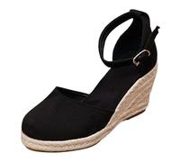 Generisch Women's Espadrille Pumps with Wedge Heel and Ankle Strap Closed Wedge Sandals for Summer Parties, Office or City Strolls., Style M03 Black, 8 UK