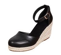 Generisch Women's Espadrille Pumps with Wedge Heel and Ankle Strap Closed Wedge Sandals for Summer Parties, Office or City Strolls., Style M04 Black, 4.5 UK