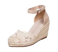 Generisch Women's Espadrille Pumps with Wedge Heel and Ankle Strap Closed Wedge Sandals for Summer Parties, Office or City Strolls., Style M02 Beige, 3.5 UK