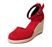 Generisch Women's Espadrille Pumps with Wedge Heel and Ankle Strap Closed Wedge Sandals for Summer Parties, Office or City Strolls., Style M13 Red, 3.5 UK