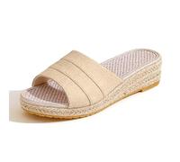 Generisch Women's Espadrille Sandals Natural Relaxed with Braided Upper and Platform Cork Base - Flat Summer Sandals in Natural Tone | Airy Holiday Footwear for City, Style X03 Yellow, 5.5 UK