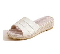 Generisch Women's Espadrille Sandals Natural Relaxed with Braided Upper and Platform Cork Base - Flat Summer Sandals in Natural Tone | Airy Holiday Footwear for City, Style X02 White, 4 UK