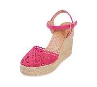 Generisch Women's Espadrille Wedge Sandals with Multicoloured Straps and Platform Jute Sole - Tied Summer Sandals with Ankle Strap Boho Sandals for Beach and Leisure, Style A04 Hot Pink, 8.5 UK