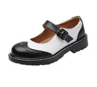 Generisch Women's Europe and the States Border Sources Flat Mouth Thick Bottom Hanging Buckle Single Shoes Leather Shoes Casual Shoes Dirndl Shoes Women Black, darkgray, 2/2.5 UK