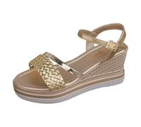 Generisch Women's Europe the United States Big Yards Slope with Sandals Summer Thick Bottom Fish Head One Word Buckle with Women's Shoes Rome Sandals, gold, 5 UK