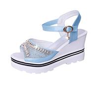 Generisch Women's European and American Simple Fashion Back Zip Foreign Trade Large Side Blank Roman High Heel Sandals, B Blue, 8 UK