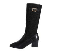 Generisch Women's European Calf Boots Pointed Toe Square Heel Winter Mid Boots Everyday Boots, black, 5 UK
