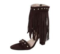 Generisch Women's Extravagant Western Style Ankle Boots with Long Fringes - Ankle Boots with Block Heel and Rivet Details | Eye-catching Shoes for Festivals and Parties, Style O02 Brown, 5 UK