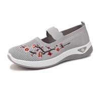 Generisch Women's Fabric Shoes Flat Mouth Soft Bottom Not Tired Feet A Stirrup Leisure Embroidery Female, gray, 4 UK