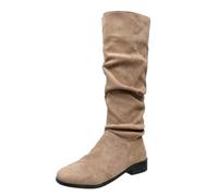Generisch Women's Fashionable Plain Large Size Block Heel Mid High Boots Long Winter Boots for Cold Days, khaki, 9 UK