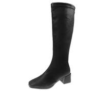 Generisch Women's Faux Leather Ankle Boots with Solid Colour, Thick Sole, Square Heels, Zip, Round Toe, black, 9 UK