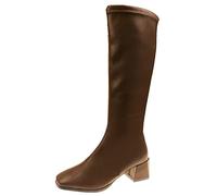 Generisch Women's Faux Leather Ankle Boots with Solid Colour, Thick Sole, Square Heels, Zip, Round Toe, brown, 8 UK