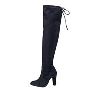 Generisch Women's Faux Leather Overknee Boots with Lace Heel Lacing Back - Elegant Long Boots for the Cold Season, black, 8.5 UK