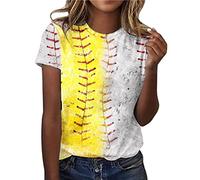 Generisch Women's Flag Print O Neck Tops Short Sleeve Crew Neck T-Shirt Printed Loose Side Split Blouse Tunic 2-Piece Women's Elegant, yellow, XL