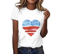 Generisch Women's Flag Print O Neck Tops Short Sleeve Crew Neck T-Shirt Printed Loose Side Split Blouse Tunic Neon Green Top, lightblue, S