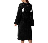 Generisch Women's Flannel Bathrobe Long with Hood - Dressing Gown Cuddly Warm Bath Poncho Fluffy Plush Sauna Towel Long Sleeve Sauna Gown Terry Towelling Bathrobe with Pockets and Belt Sizes S-XXL,