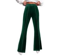 Generisch Womens Flare Velvet Pants High Waist Wide Leg Stretch Elastic Waist Dress Pants Front Seam Pants, Green, M