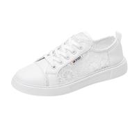 Generisch Women's Flat Dirndl Shoes Lace Costume Trainers, White, 9 UK