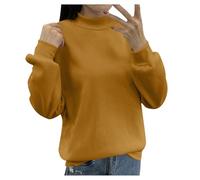 Generisch Women's Fleece Lined Sweatshirt Small Turtleneck Loose Casual Long Sleeve Crew Neck Solid Color Pullover Without Hood, brown, XXL