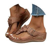 Generisch Women's Flip Flops Elegant Women's Toe Separator Summer Wedge Heel Mules with Flowers Sandals Large Sizes Beach Sandals Wide Feet Wedge Sandals Large Sizes Slip-On Shoes Cosy Slippers, brown