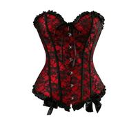Generisch Women's Floral Lace Ruffle Corset - Romantic Overbust Corset with Bows | Burlesque and Gothic Bodice with Lacing, Style_j01 Wine Red, 5XL