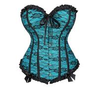 Generisch Women's Floral Lace Ruffle Corset - Romantic Overbust Corset with Bows | Burlesque and Gothic Bodice with Lacing, style_j09 blue, 5XL