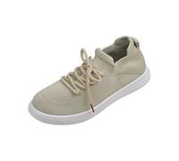 Generisch Women's Fly Weave Lightweight Casual Shoes, Trainers, Women's White Platform, Plain Flat Non-Slip, Slip-On, Breathable, Comfortable Shoes, Outdoor Hiking Shoes, beige, 8.5 UK