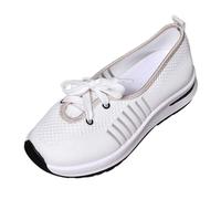 Generisch Women's Fly Weaving Middle Elderly Weaving Mesh One Footsteps Lightweight, Non-Slip, Comfortable and Breathable Running Shoes, White, 7 UK