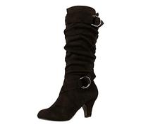 Generisch Women's Foreign Trade Winter Mid Heel Slip On Fashion Mid Boots, black, 6 UK