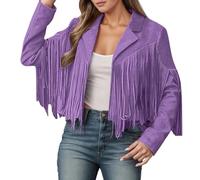 Generisch Women's Fringe Faux Leather Jackets Trendy Long Sleeve Cropped Jacket with Tassel Hippie Cowboy Carnival Costume Outwear Coat Motorcycle Jacket Autumn Jacket Denim Jacket Transition Jacket