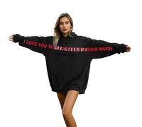 Generisch Women's Funny Hoodie with I Love You This Much Print for Adults Couples Friends Oversize Comfortable Sweatshirts with Hood Unisex Casual Hoodie Tops, O Black, M