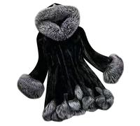 Generisch Women's Fur Coat Elegant Winter Coat Women's Warm Faux Fur Fluffy Coat Winter Fleece Coat Women Cuddly Fur Coat with Hood and Hooded Women's Coat Outwear Fur Jacket, Black67, XXL