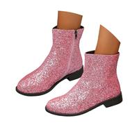 Generisch Women's Glitter Ankle Boots Comfortable Round Toe Short Ankle Boots Fashion Chunky Heels Ankle Boots Sequin Shoes with Side Zip Hiking Shoes, pink, 8 UK