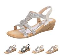 Generisch Women's Glitter Sandals with Heel, Comfortable, Wedge Sandals, Women's Summer Slingback Shoes with Footbed, Beach Sandals, Elegant Sandals, Non-Slip Trekking Sandals, Elastic Outdoor Sandals