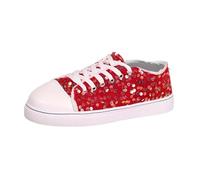 Generisch Women's Glitter Trainers Sequins Casual Shoes Women's Lace-Up with Sequins Flat Low Top Shoes Breathable Lightweight Trainers Carnival Party Disco Factory Running Shoes, red, 6 UK