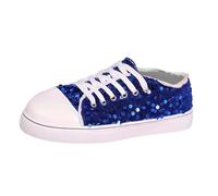 Generisch Women's Glitter Trainers Sequins Women's Lace-Up Casual Shoes with Sequins Flat Low Top Shoes Breathable Lightweight Trainers Carnival Party Disco Factory Running Shoes, blue, 4 UK