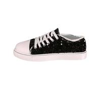 Generisch Women's Glitter Trainers Sequins Women's Lace-Up Casual Shoes with Sequins Flat Low Top Shoes Breathable Lightweight Trainers Carnival Party Disco Factory Running Shoes, black, 7 UK