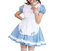 Generisch Women's Gothic Cute Girls Princess Doll Collar Apron Retro Ruffle Pockets Maid Costume Maid Dress Sweet Bow Dress Set Anime Cosplay Costume Fancy Dress Costumes Halloween Outfit
