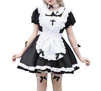 Generisch Women's Gothic Cute Girls Princess Doll Collar Apron Retro Ruffle Pockets Maid Costume Maid Dress Sweet Bow Dress Set Anime Cosplay Costume Fancy Dress Costumes Halloween Outfit