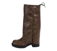 Generisch Women's Gothic Punk Boots Mid Calf Pointed Toe Heel Combat Boots Moto Boots Rave Gothic Shoes Fashionable Lightweight and Comfortable, 5 Brown, 8.5 UK