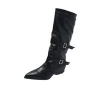 Generisch Women's Gothic Punk Boots Mid Calf Pointed Toe Heel Combat Boots Moto Boots Rave Gothic Shoes Fashionable Lightweight and Comfortable, 8 Black, 8.5 UK