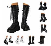Generisch Women's Gothic Punk Platform Boots Chunky High Platform Mid Calf Heel Lace Up & Zip Round Toe Buckles Combat Boots Moto Boots Rave Gothic Shoes Lightweight and Comfortable, Black (black 5