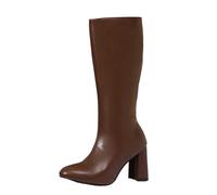 Generisch Women's Half Boots, Chunky Heel, Slip-On Boots, Side Zip, Riding Boots, Elegant Short Boots, Medium Shaft Height, Suitable for Winter, Winter Boots, brown, 3.5 UK