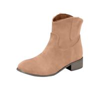 Generisch Women's half boots with heel, ankle boots, women's beige suede with block heel, faux suede boots, western boots, slip-on boots, short boots, cowboy boots, women's boots, khaki, 9.5 UK