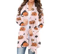 Generisch Women's Halloween Cardigan Long Sleeve with Print for Loose Winter Days as Open Cardigan for Various Occasions, Light pink, 4XL
