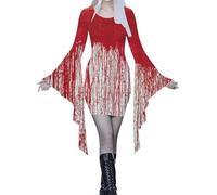 Generisch Women's Halloween Dress with Blood Splash Effect - Scary Costume Dress with Trumpet Sleeves | Bodycon Mini Dress for Horror Parties
