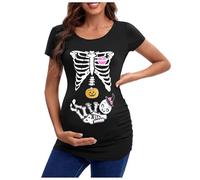 Generisch Women's Halloween Nursing Shirt Footprints Funny Pregnant Top Maternity Shirt Motif Maternity Fashion Pregnancy T-Shirt Cotton Summer T-Shirt, 2-marine, L