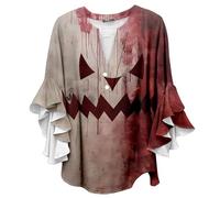 Generisch Women's Halloween Party Shirt Off Shoulder 3/4 Sleeve Tunic Top Problem Solved Halloween Costumes Women's I'm Ok It's Not My Blood Print Long Sleeve Shirt, Shirt C1-Red, L