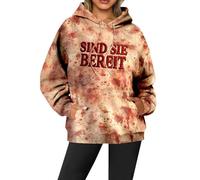 Generisch Women's Halloween Themed Hoodie for the Season, Long Sleeve Sweatshirt with Blood Splashes, Perfect for Casual Wear, Parties, Hoodie With Roses, Red 3, S